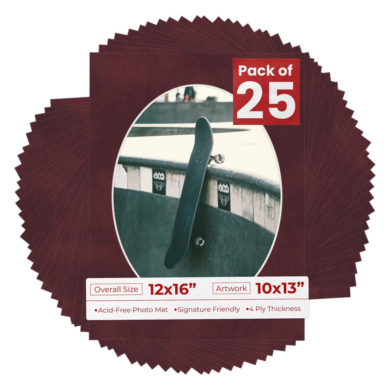 Dark Red Suede Mat Board for 12x16 Frames - Oval Opening for 10x13 Photos